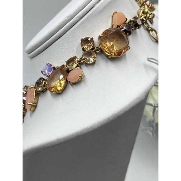 J. Crew Asymmetrical Statement Crystal Necklace Metallic Pink MultiColor - Picture 15 of 16